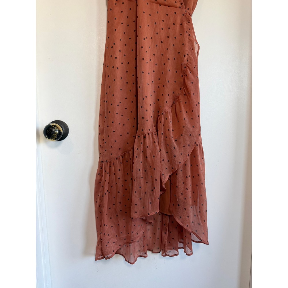 Abercrombie & Fitch Terracotta Polka Dot Wrap Midi Dress Flutter Sleeve M - Picture 3 of 8